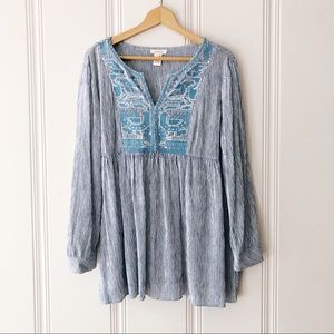 Sundance Blue Striped Embroidered Boho Peasant Top